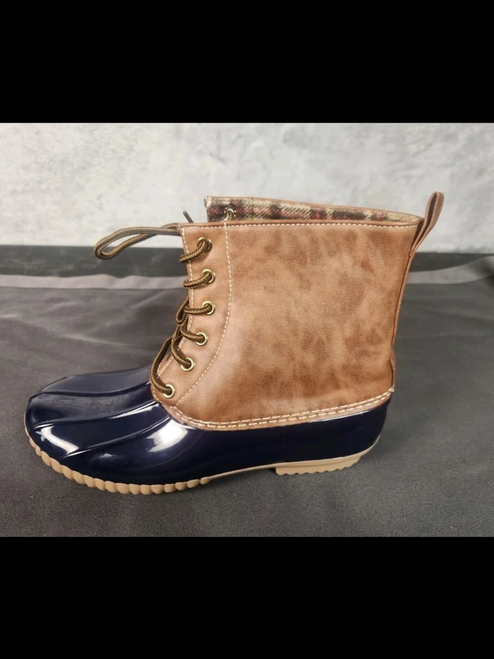 JBU Women's Maplewood Water-Resistant Lace-up Boots Navy/Tan Size 9